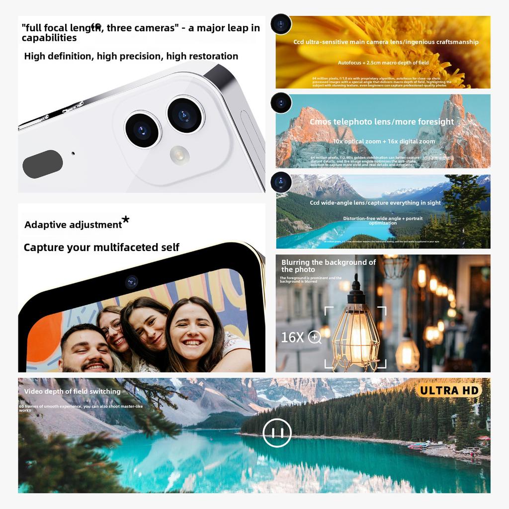 D6 Three-camera CCD High Definition Digital Camera, Film Music Smart Camera Touch Screen Student Card Camera Recorder