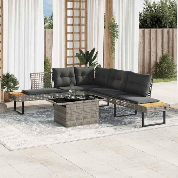 VidaXL Garden Lounge Set with Cushions 2pcs Grey Braided Resin and Glass 3277496