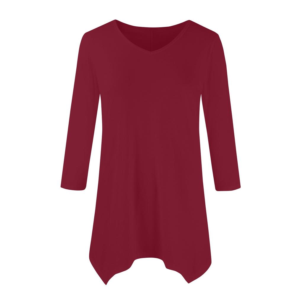 Women's Fashion Casual V-neck Seven-point Sleeve Shirt Belted Loose Comfortable Top