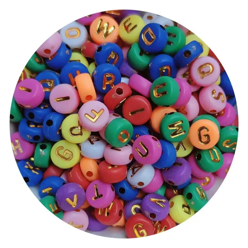 100/200/300/500 Stück Acryl-Buchstabenperlen, gemischt, rund, flach, lose Abstandsperlen für die Herstellung von handgefertigten Schmuckstücken, DIY-Armbändern und Halsketten