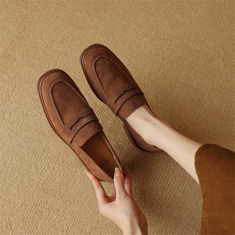 Fashion 2024 Spring Sheep Suede Women Shoes Round Toe Chunky Heel Women Pumps Shoes for Women Deep Mouth Loafers Low Heels Ladies Shoes