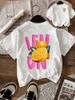Orange Round Neck Womens T-shirt Round Neck Short Sleeve Fashion Print Short Sleeve Fruit Print Shirt Women T-shirt