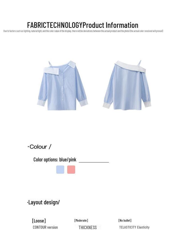 Thirteen Lines Spring 2025 French Style Off-Shoulder Striped Shirt for Women C3056