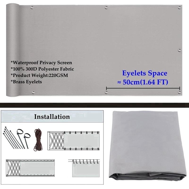 

Customize Grey 100% Polyester Waterproof Balcony Privacy Screen Net Terrace Windproof Fencing Net Rainproof Sun Shading Sails 0.8m x 2m