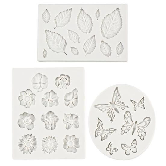 Yousheng 3Pcs Flower Leaf Butterfly Silicone Mold for Cake Decorating DIY Chocolate Candy Fondant Craft Baking Mold Flexible Easy Release Jelly