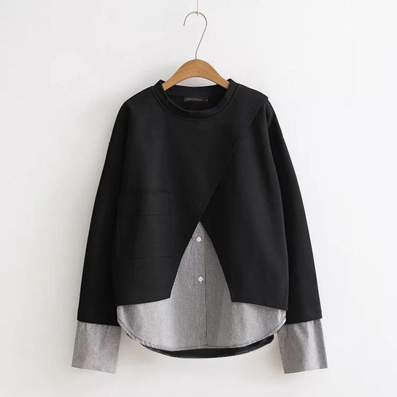 ZANZEA Women Casual Round Neck Long Sleeve Striped Pullover Sweatshirts