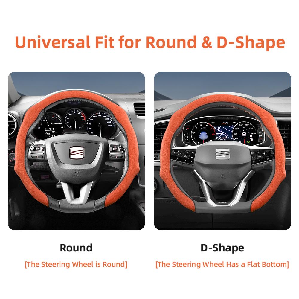 nlcr7 Suitable for Seat Premium Suede Snap-On Steering Wheel Cover, Non-Slip and Durable, Available for Ibiza, Arona, Leon, Leon Sportstourer,