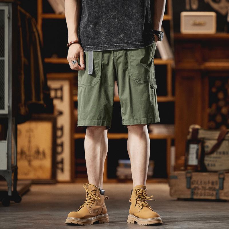 Anyang Men's 2024 Summer Workwear Trend Loose Mid-Length Belted Casual Shorts