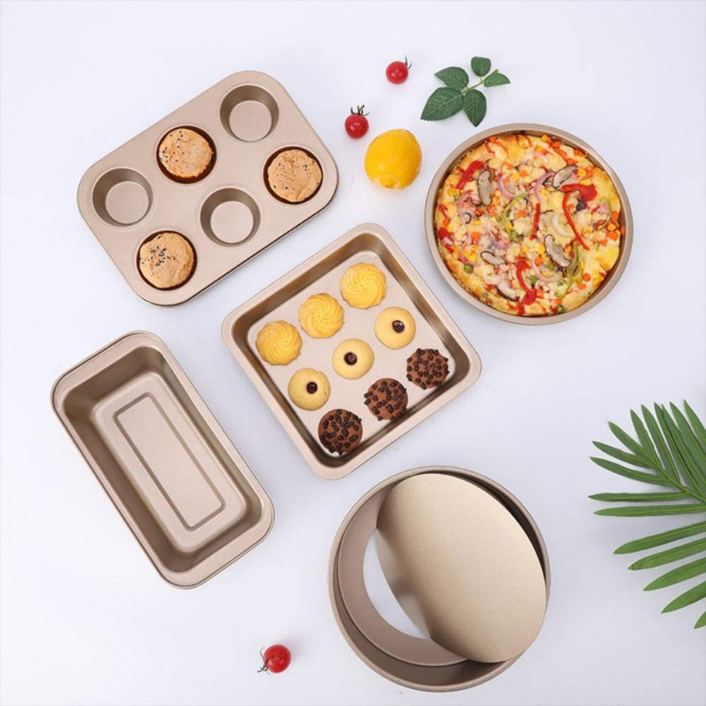 5PCS Heat-resistant Complete Baking Tray Kit Carbon Steel Cake Mold Convenient Baking Pan Set Pizza