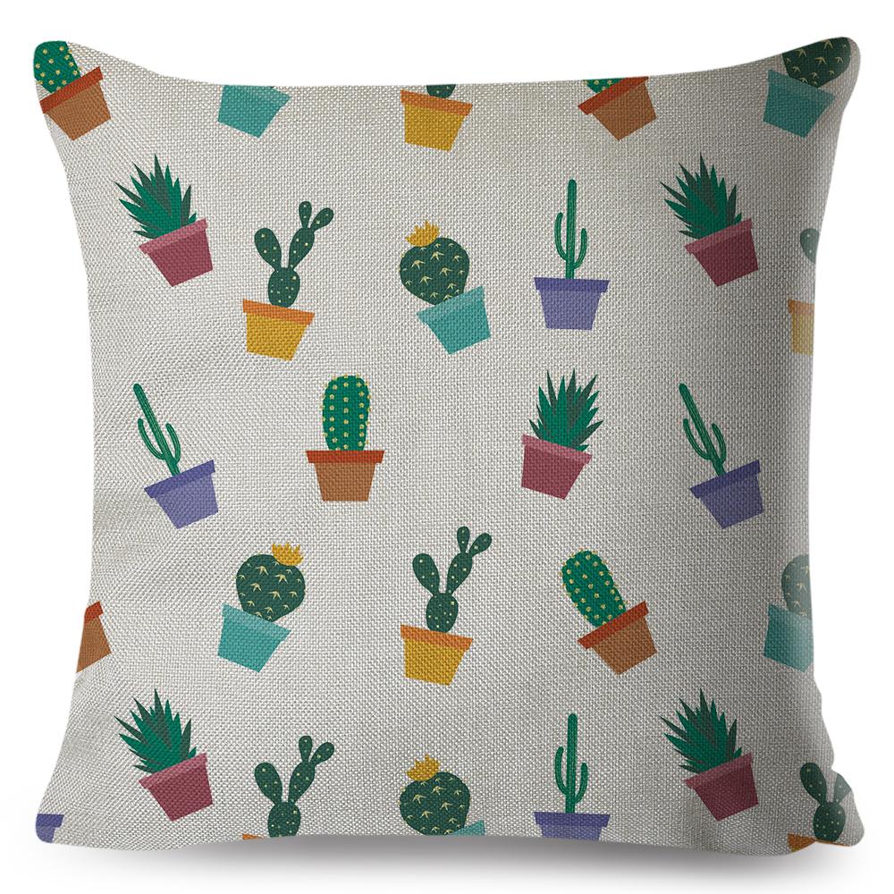Scandinavian Style Cushion Cover Hand Drawn Cactus Floral Design Soft Square Pillow Gift Home Decor Xcm