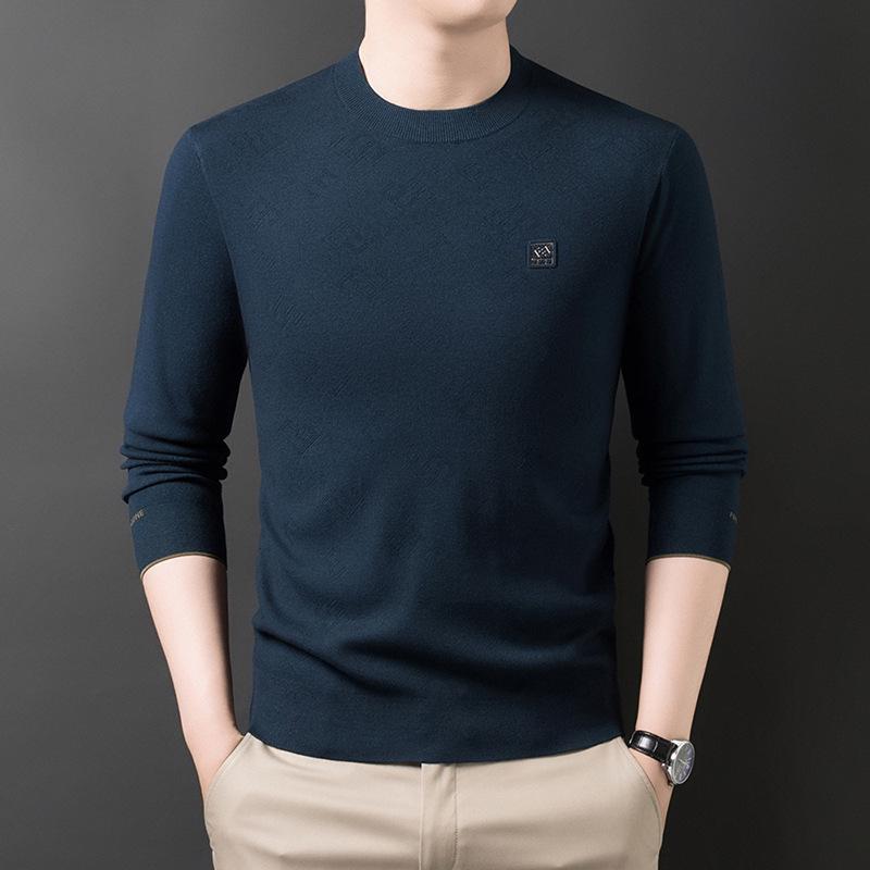 2025 Men's Fashion High-End Jacquard Knit Sweater – Skin-Friendly & Warm Autumn/Winter Base Shirt