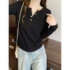 V Neck Chic Slightly Fat Sister Belly-Covering Long Sleeve T-Shirt