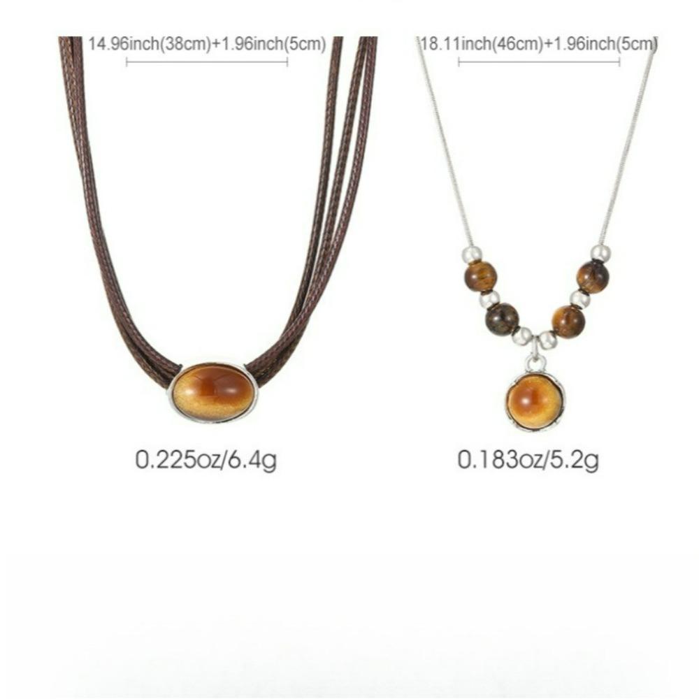 Vintage Leather Brown Stone Pendant Necklace Stacking Temperament Clavicle Chain Choker for Women Hip Hop Jewelry Accessory