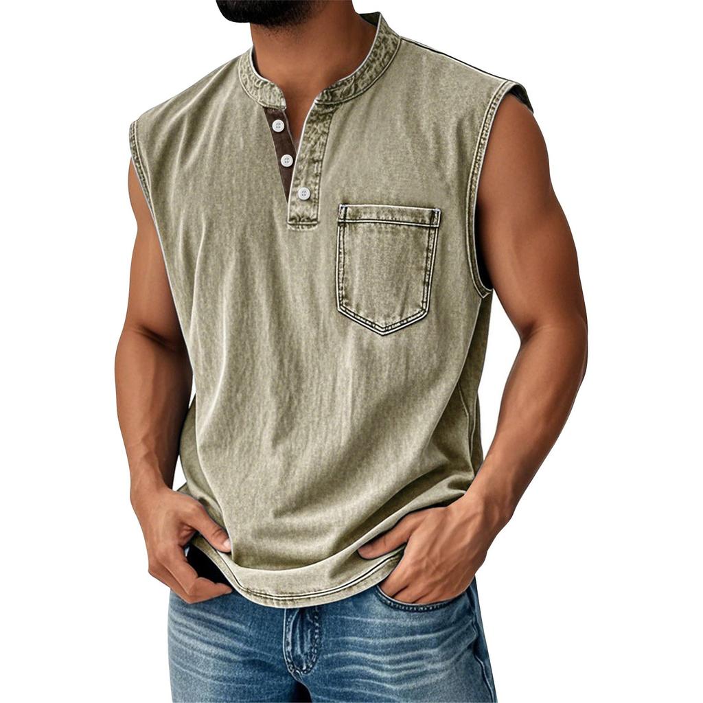 Men's Summer Solid Matching Color Pocket Sports Buttons Vest Men's Sports Casual Vest