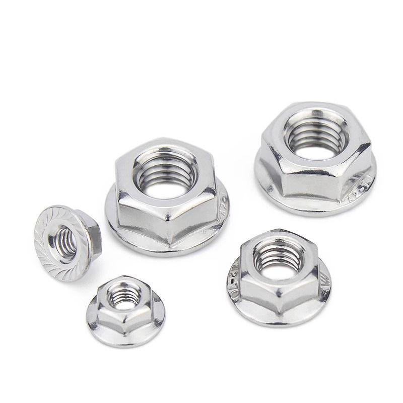 304 Stainless Steel Non-Slip Hex Flange Nut with Washer Cap, Anti-Loosening, Sizes M3-M12