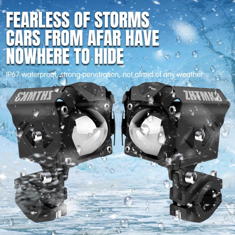 Motorcycle Spotlight Fog Light Low High Beam Headligh With Red DRL Auxiliary Flash Lamp For Off Road Driving Light  ATV UTV Truck With Wiring Harness
