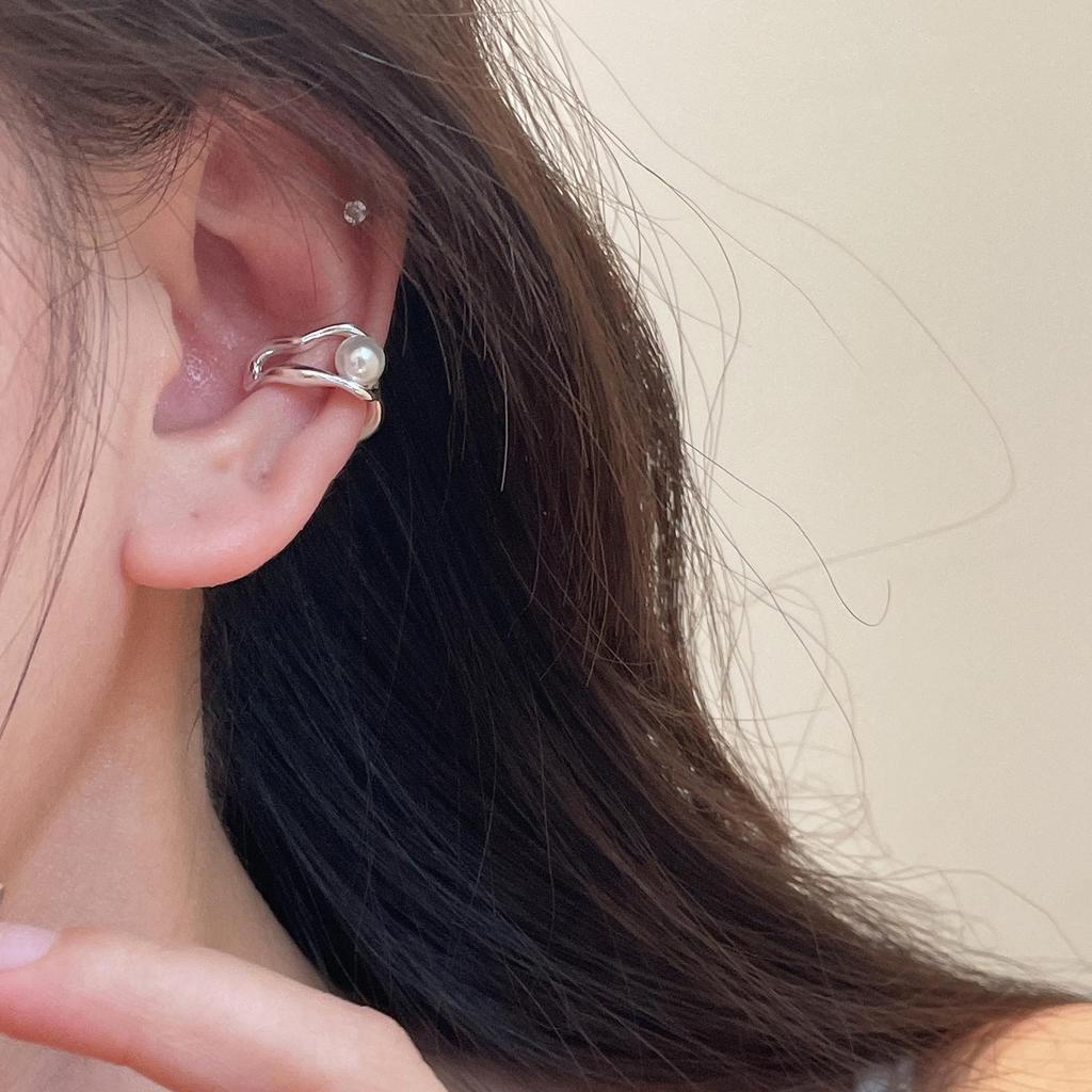 Korean Style Geometric Pearl Ear Cuff - No Piercing Needed, Trendy Women's Jewelry