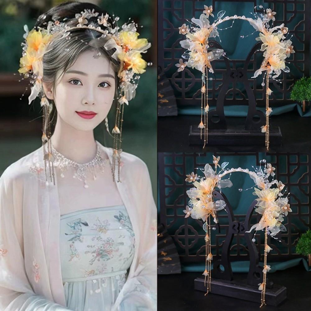 Crystal Chinese Ancient Hairband Beads Swaying Fairy Headwear Hanfu Tassel Hair Hoop  Cheongsam