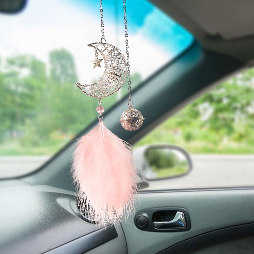 Car Decorations For Interior Rearview Mirror Handmade Nature Feather Moon Dream Catcher Ornament Traditional Bohemian Car