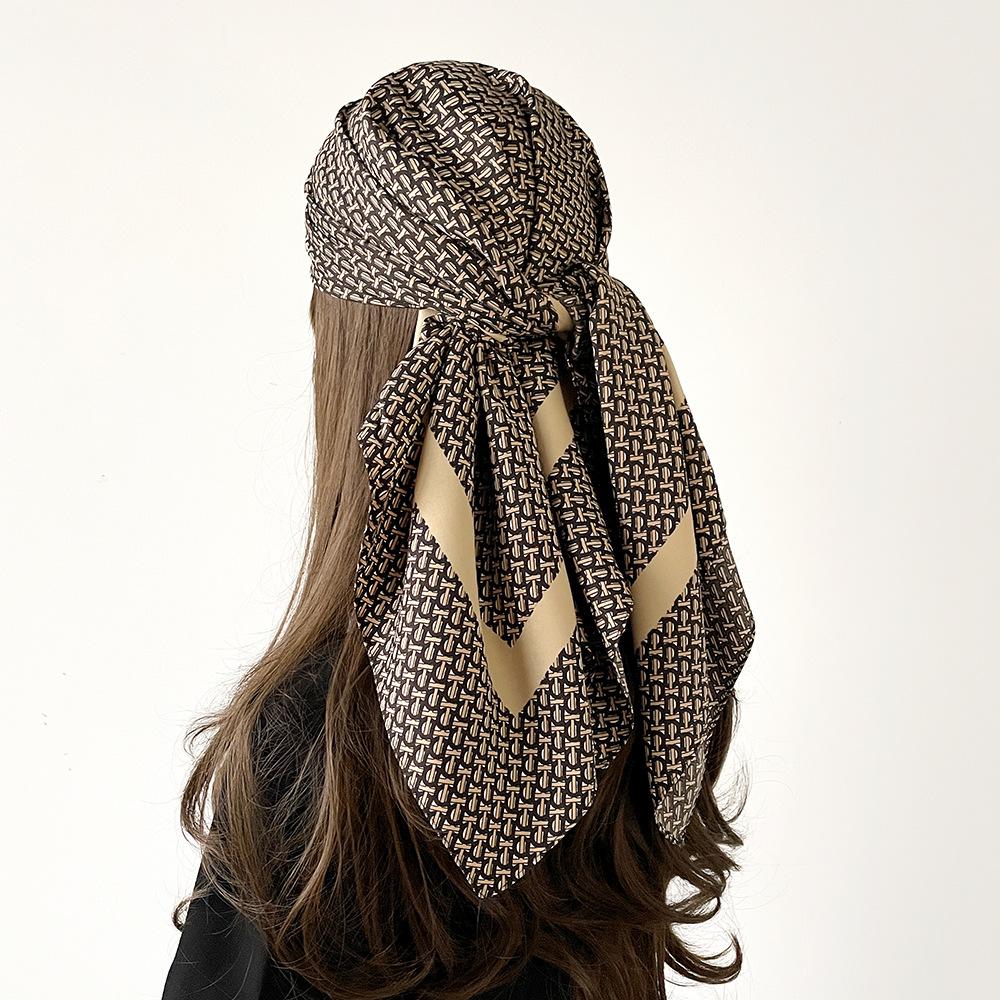 New Spring Imitation Silk Scarf for Women  Twill Large Square Scarf  Versatile Printed Decorative Sunscreen Shawl In Summer