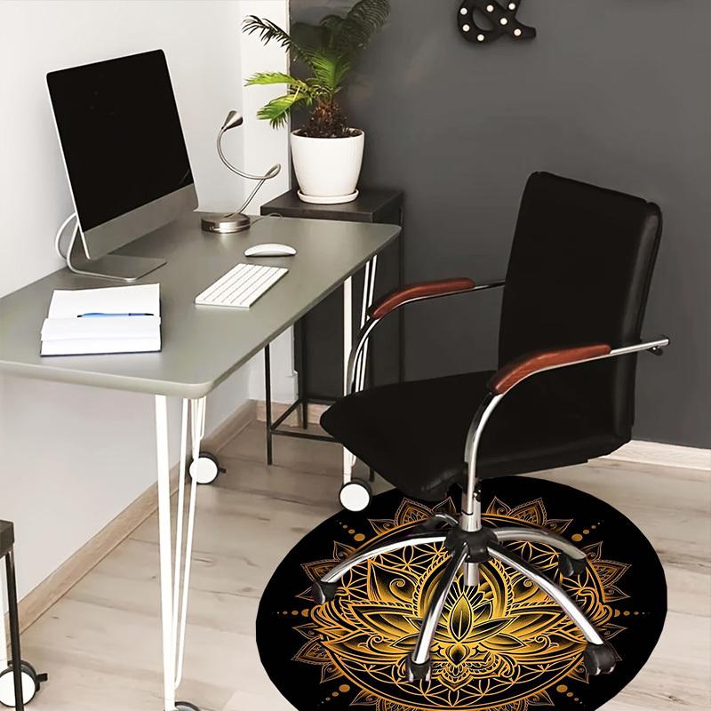 1pc Golden Lotus Mandala Design Round carpet, Made of Polyester,Perfect for Decorating Office Chairs, Living Rooms,Vibrant Decorative Rug