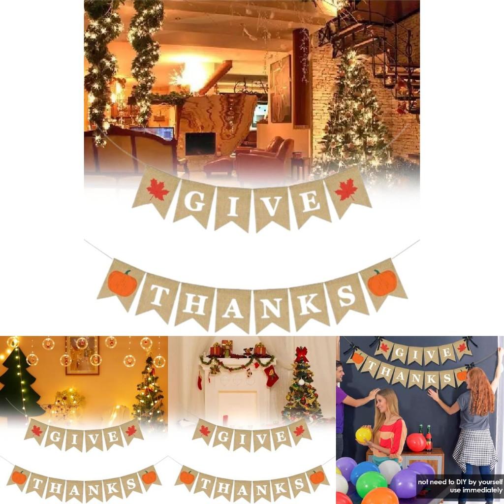Holiday Banner Decor Pack With Jute Flags For Christmas Thanksgiving Celebrations