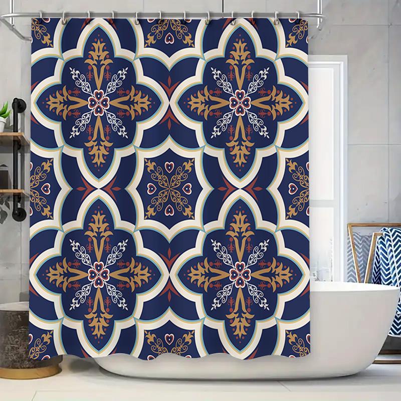 

Decorative Blue Bath Curtain With Floral Patterns Modern Shower Curtain For Bathroom Decorations W60H190(CM)-1 Pcs
