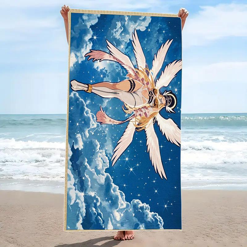 Angewomon Print Beach Towel, Large Soft Quick Dry Towel for Beach Camping Swimming