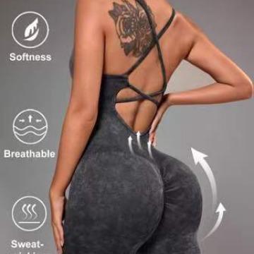 JYL Naked Feeling Yoga Jumpsuit Hollow Back Training Fitness Pants