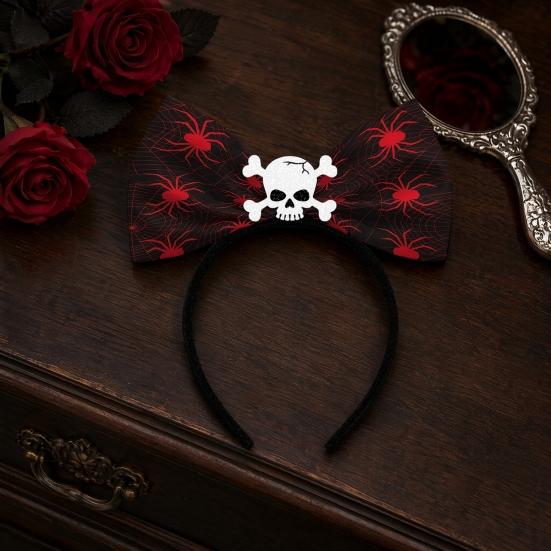 Halloween Bow Headbands, Flexible Non-Slip Hairband with Pumpkin Bat Skeleton Spider Design, Lightweight Headband for Kids Adults Party Cosplay