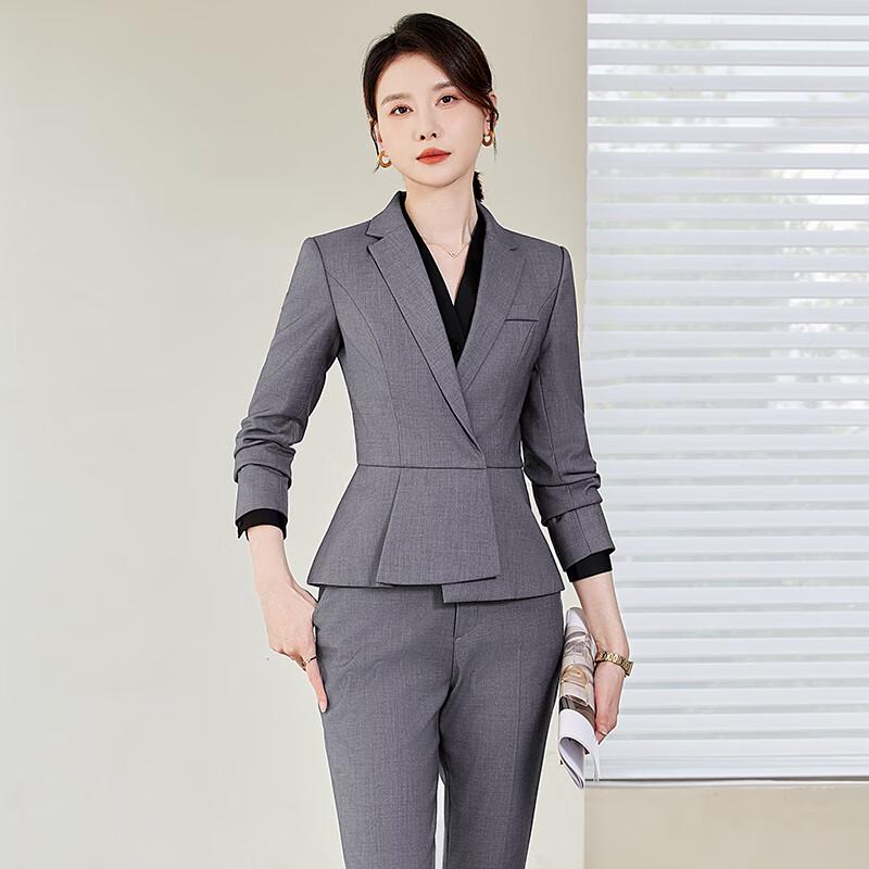 Women's Professional Slim Fit Long Sleeve Suit Set with Trousers