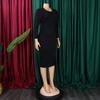 Women Elegant Office Long Sleeve High Waist Solid Bodycon Pencil Midi Dress