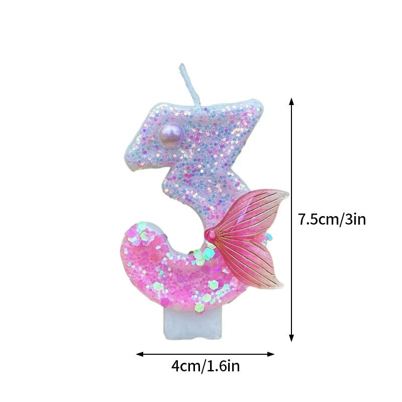 Mermaid Tail 3D Cake Candle 0-9 Number Birthday Candles Glitter Cake Topper Mermaid Theme Birthday Party Wedding Decoration