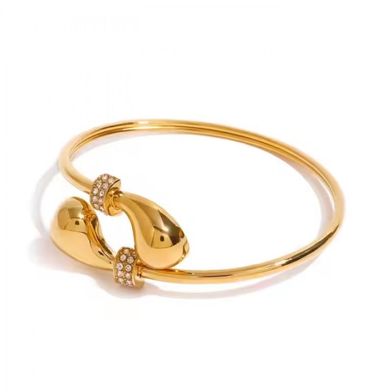 Stainless Steel Water Drop Open Bangle Bracelet Women 18K Gold Plated Titanium Fashion Jewelry Gold