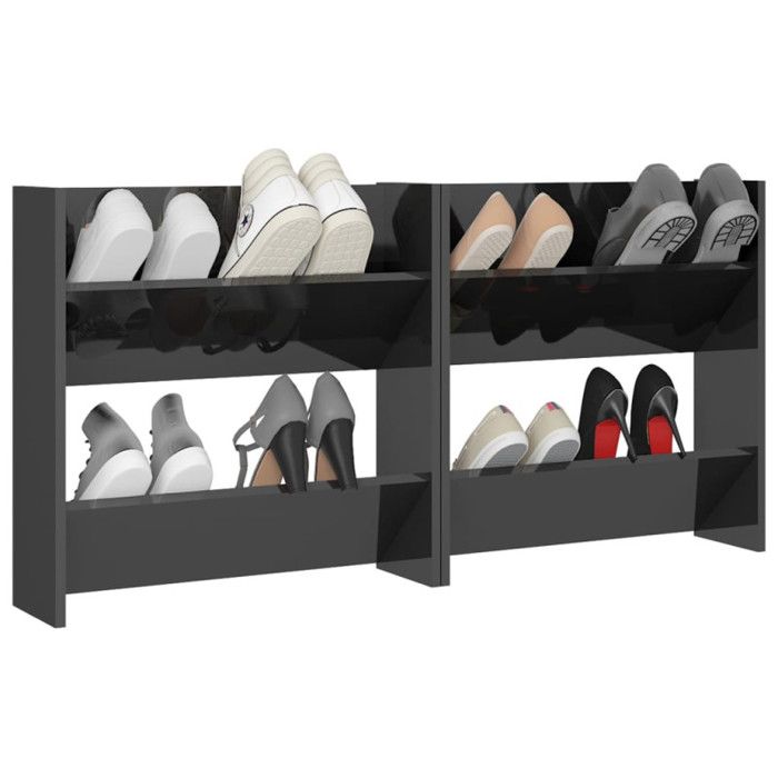VidaXL Wall-mounted Shoe Cabinets 2 Pcs Glossy Grey 60x18x60 Cm