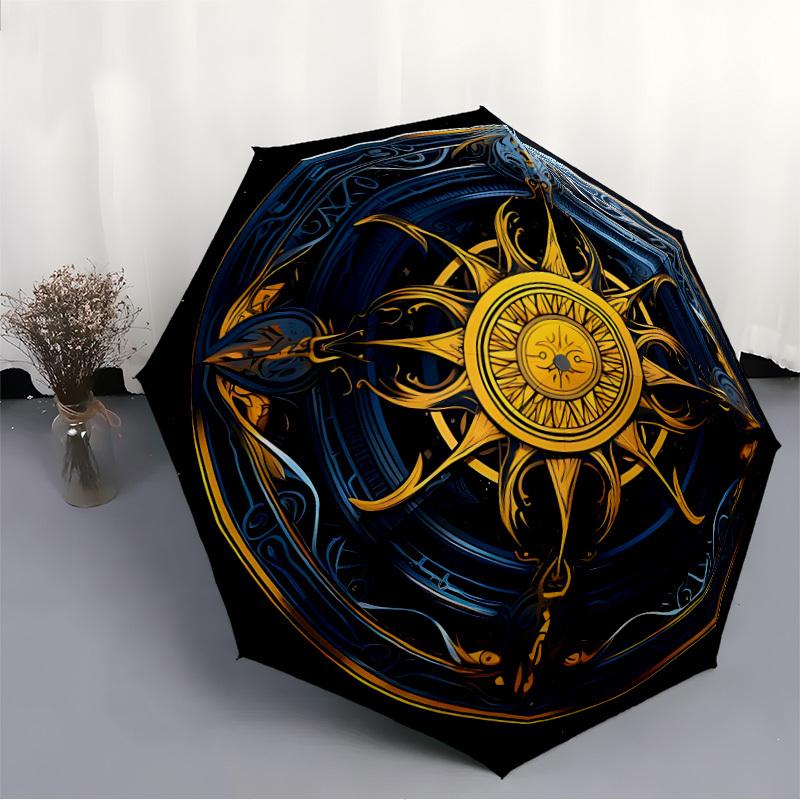 1pc Celestial Mandala Automatic Open/Close Umbrella, Windproof, Folding Compact Umbrella with Lightweight Design for Women/Men030