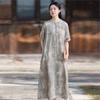 Rochii Vintage de Vară pentru Femei Stil Chinezesc Guler Înalt Mânecă Scurtă Nasturi Tie-dye Rochii A-Line