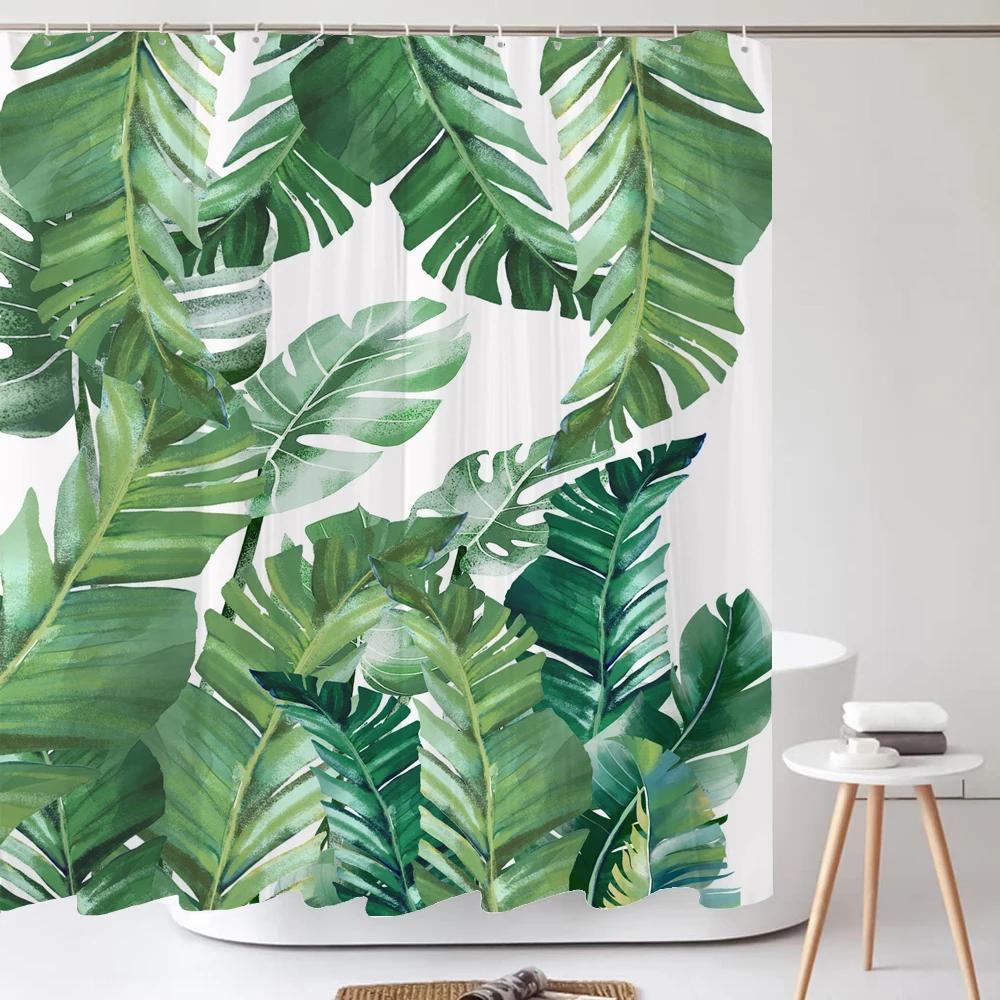 3D Tropical Green Plant Leaf Palm Cactus Bathroom Shower Curtain Home Decor Curtain Waterproof Fabric Shower Curtains With Hook