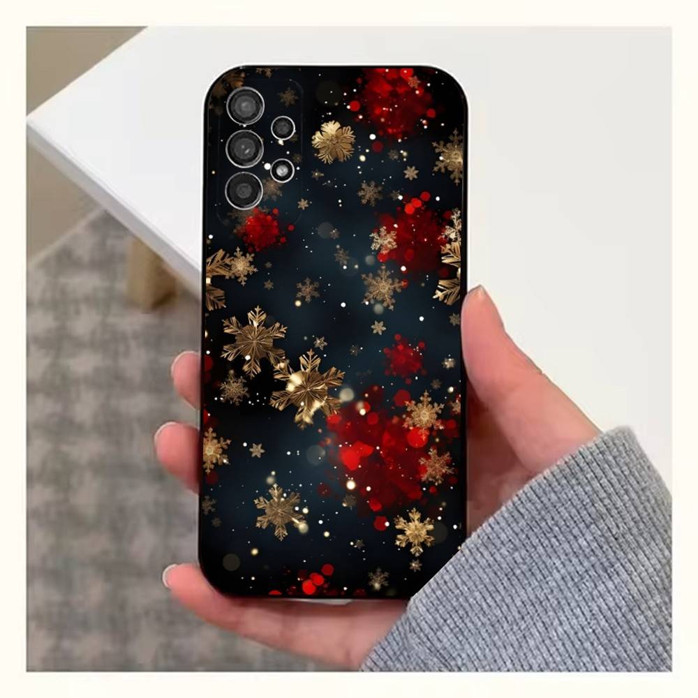 Christmas Snowflakes Art Case For Samsung S25,S24,S23,S22,S20,S21,S10,Ultra,Plus,Lite,FE,Soft Silicone Black Cover