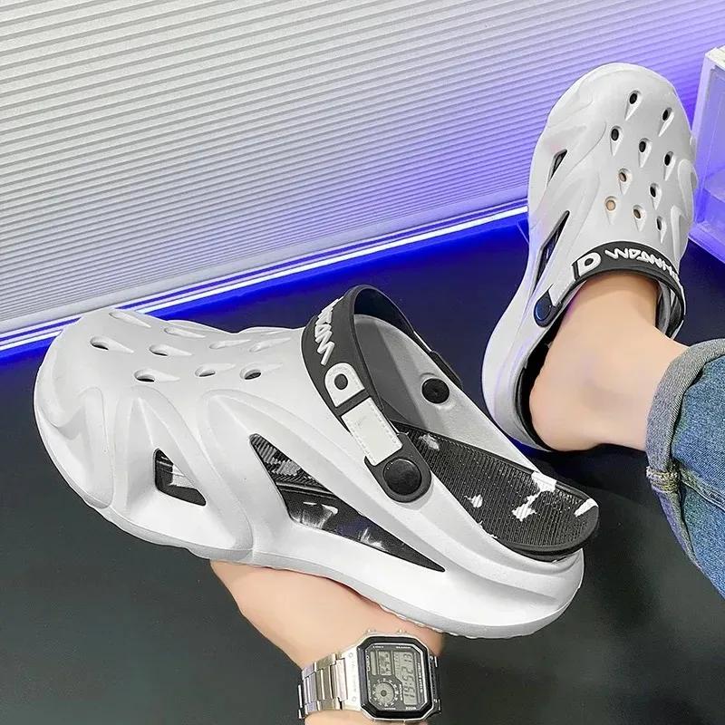 

plus 2025 Men s EVA Sandals Summer Soft Thick Sole Non-Slip Beach Slippers Outdoor Sport 44-45 чорний білий колір