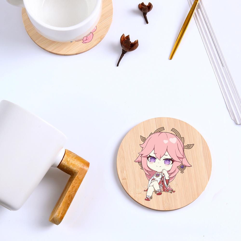 Anime Coasters Insulated Round Cup Mats, Genshin Impact Waterproof Coaster Cup Pads Insulated Round Heat Insulation Desk Decor