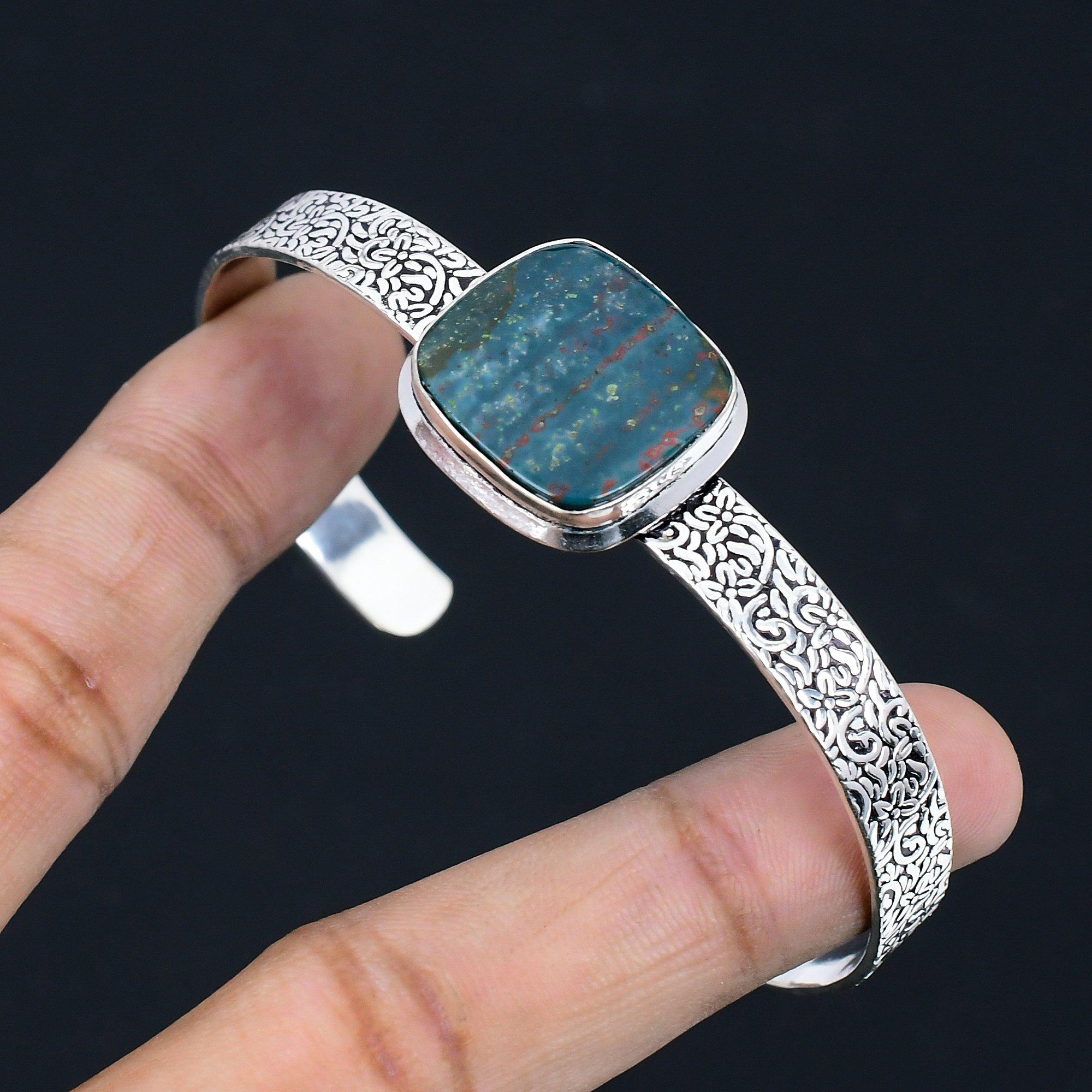 

Sterling Silver Natural Bloodstone Handcrafted Elegant Mother New Bangle Jewelry Adjustable