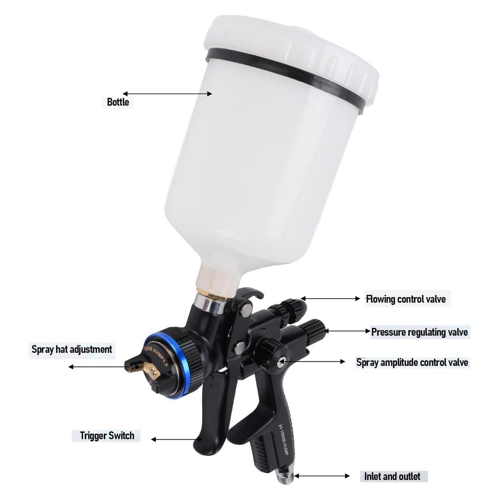 HVLP Air Spray Tool Multipurpose Aluminum Alloy 600ml Cup Uniform Spraying 1.3mm Nozzle Pneumatic Spray Tool for Furniture