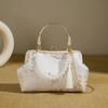 Fashi Clip-On Chinese Evening Bag With Ctrasting Flower Print, Pearl Chain Handbag, Elegant Crossbody Bag for Daily Travel