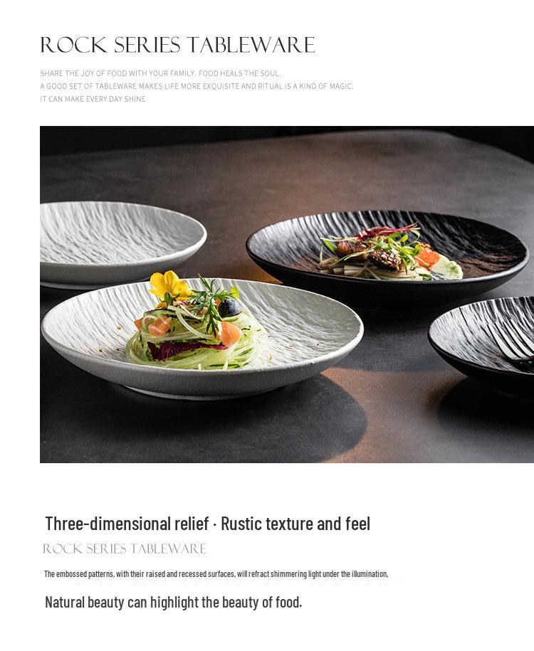 Japanese Rock Pattern Ceramic Dinner Plate – High-End Steak & Salad Dish