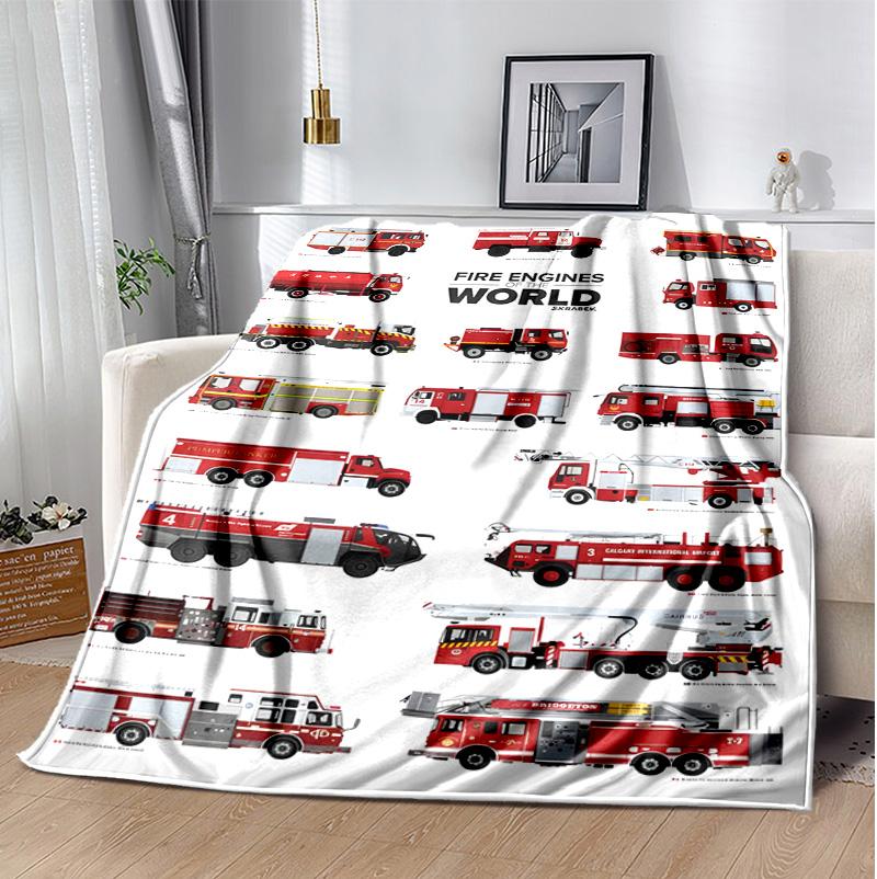Fire Truck Flannel Blanket Soft Warm All-Season Throw, Design for Camping, Car Travel, Hiking Sofa, Bed, Office Perfect Gift for Parties