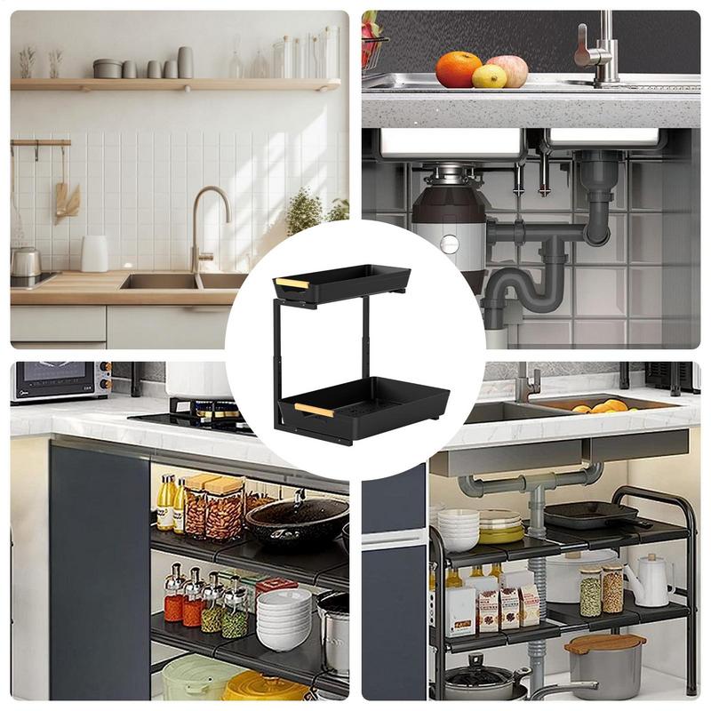 Pull Out Cabinet Organizer 2-Tier Under Sink Organizers And Storage Large Capacity Kitchen Baskets Home Organization For Laundry