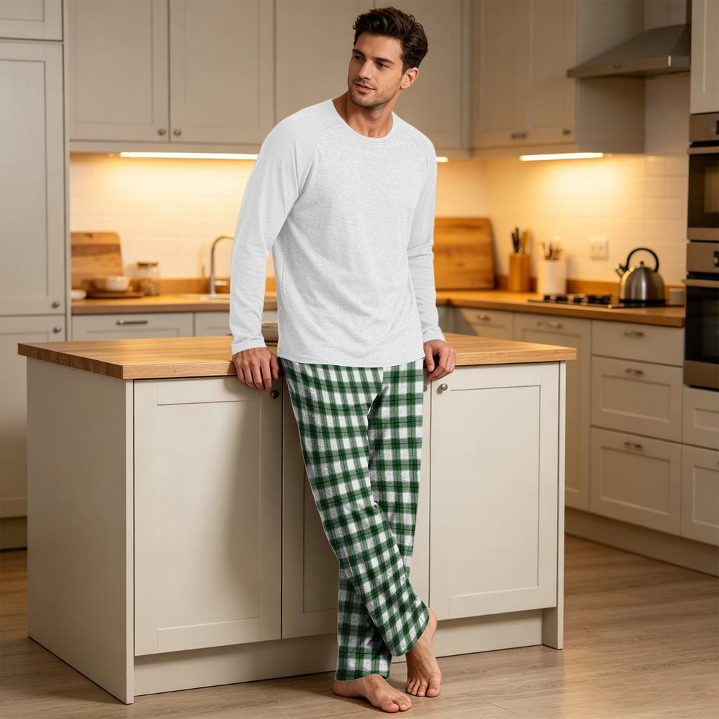 Men's Long Sleeve Pajama Set for Home Sleepwear Wear