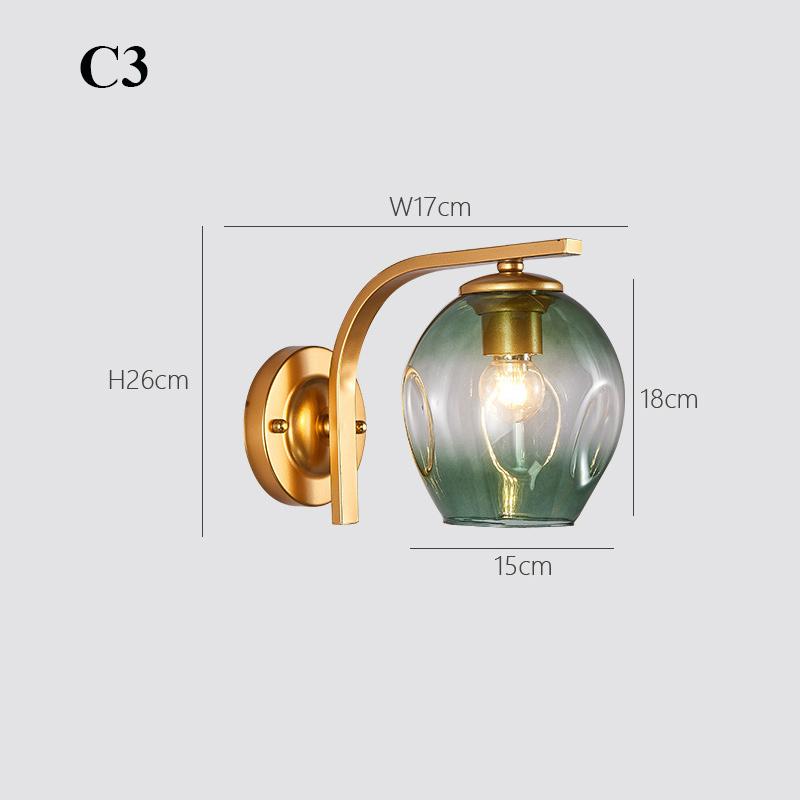 Color Modern Sconce Wall Lamp Glass Lampshade Loft Decorative Indoor Corridor Led Wall Lights Fixtures E27 Black Gold Blue