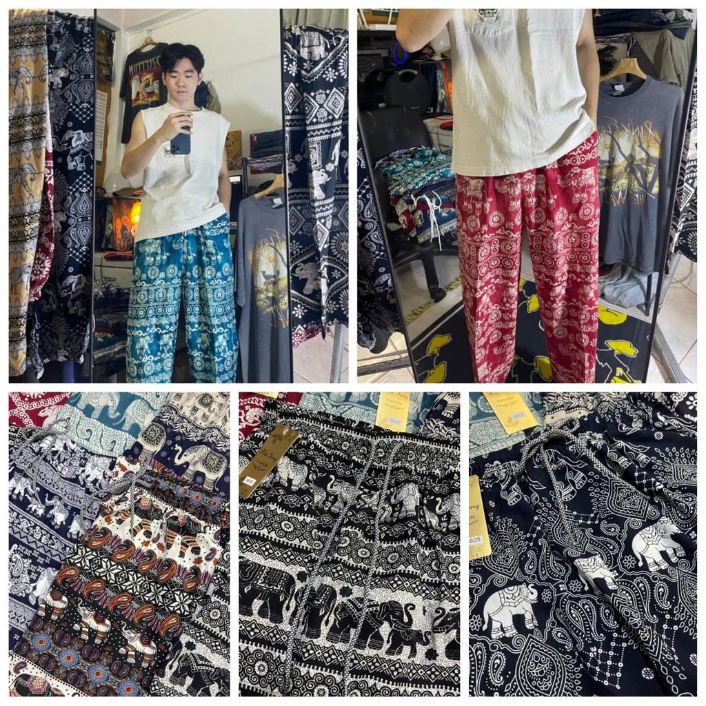 39 Designs Elephant Pants Loose Leg Adjustable Elastic Waistband StrapUnisex Women Men Print Thailand Casual Streetwear Boho Bohemian Retro Vintage